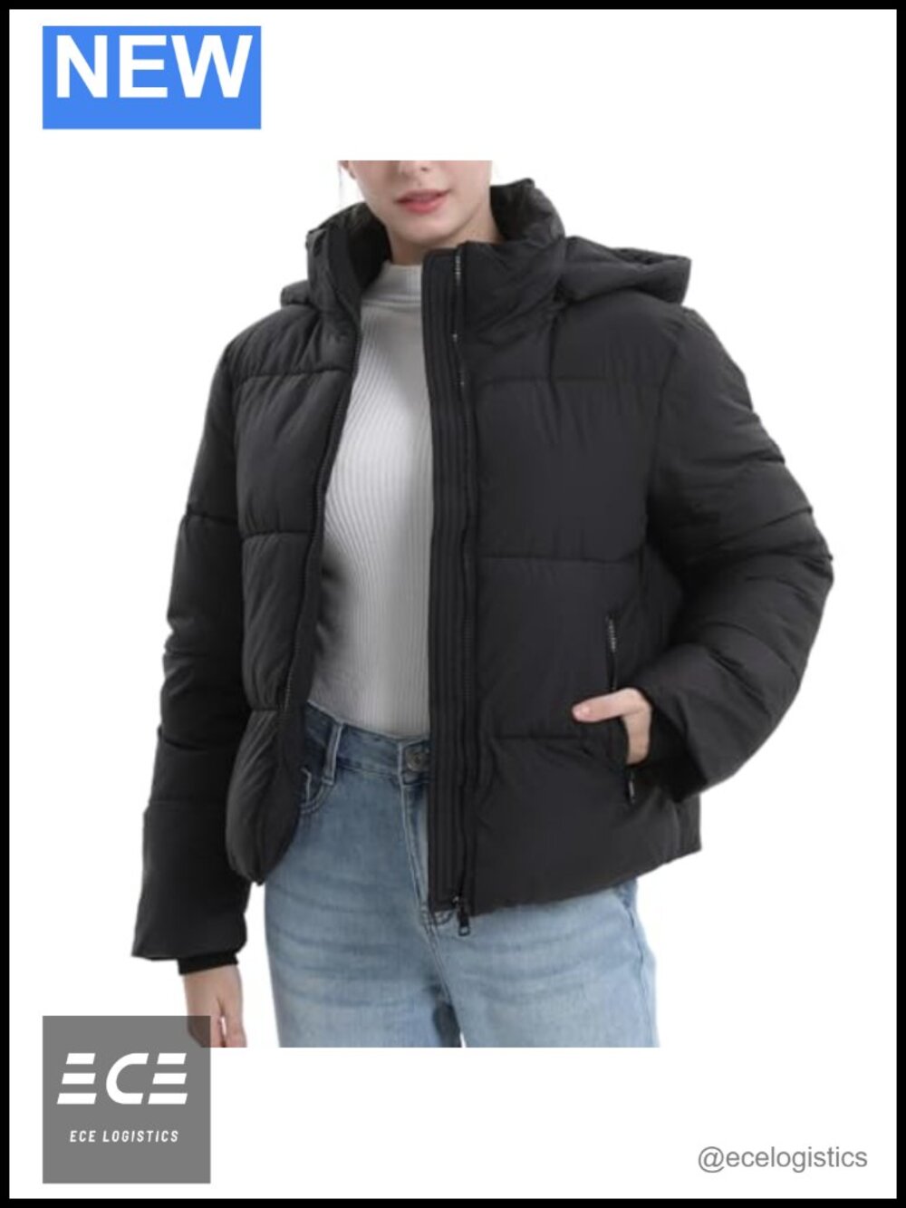 Women's Cropped Puffer Jacket Warm Winter Coat Removable Hood Zip Pockets